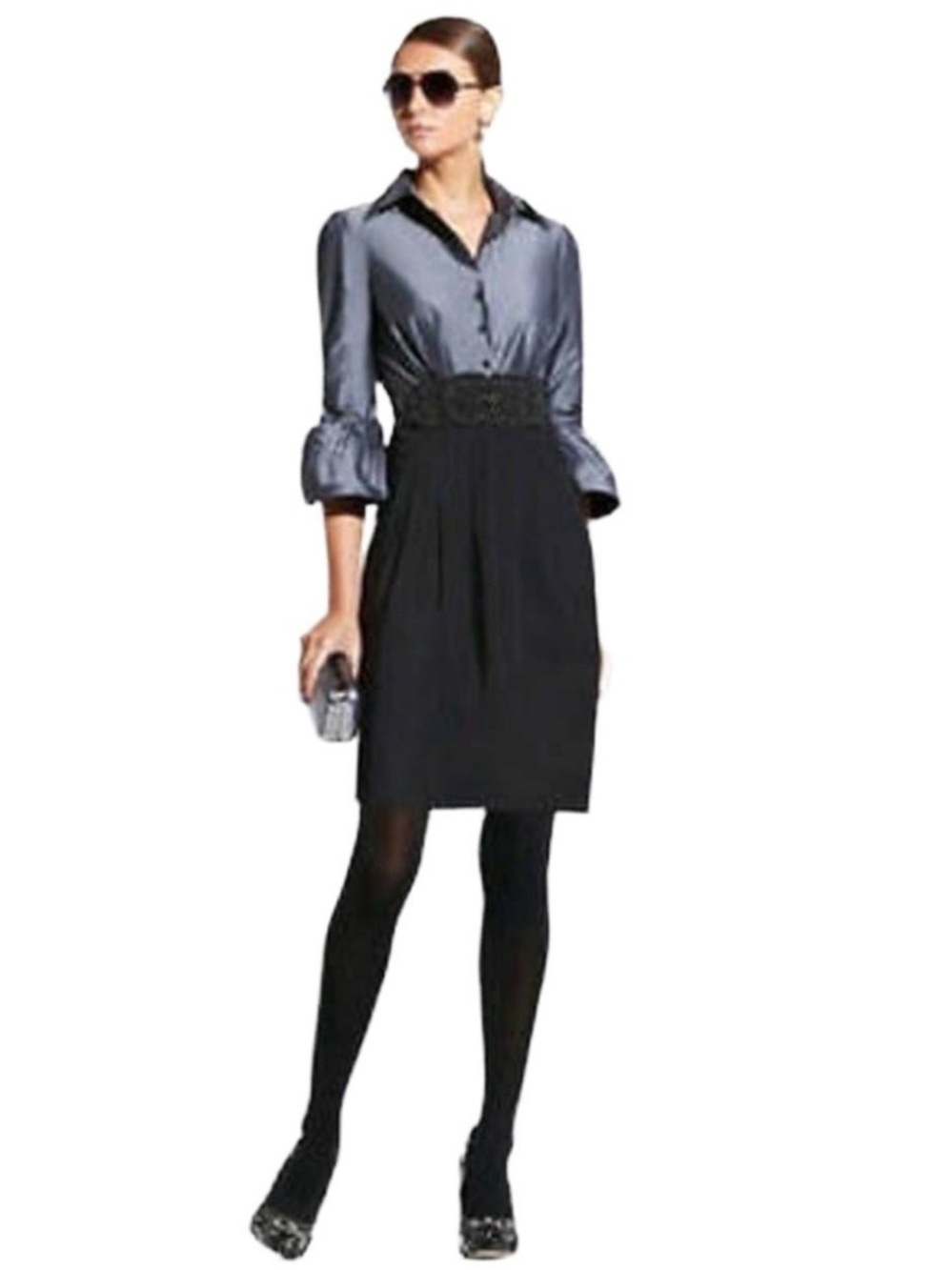 BCBG Max Azria Satin-Top Black Skirt Sheath Dress - Elegant Women's Dress 12